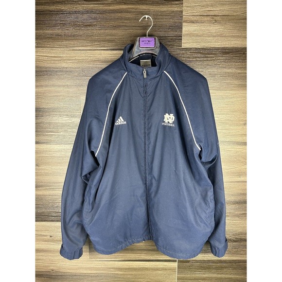 Adidas‎ Notre Dame Fighting Irish Windbreaker Jacket Mens Large Blue Striped Zip - Picture 1 of 8